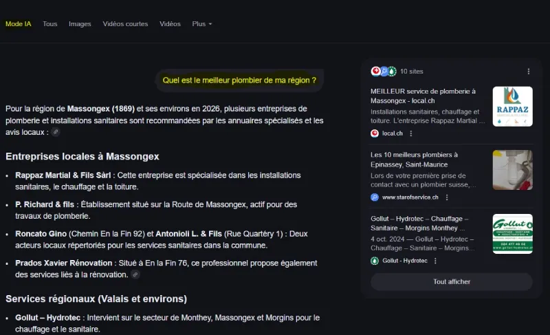 capture d'écran recherche ia 2026 impact de l'ia google sur le référencement 2026