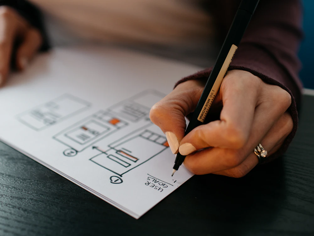 Esquisse de la structure d'un site internet dessinée sur papier